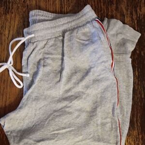Gray Jogger Pants with Red, Whie, Blue Stripe